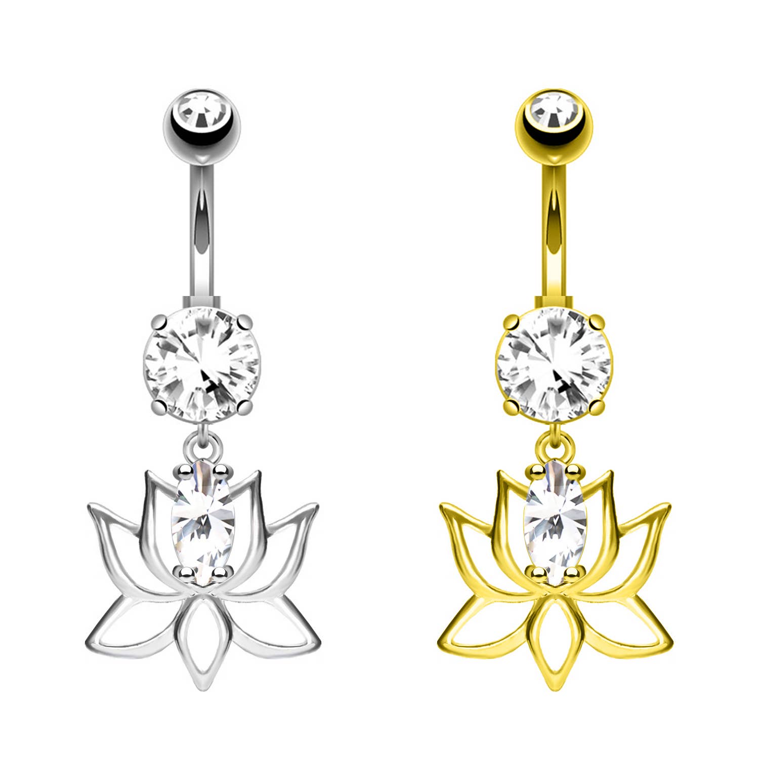 Awaken - Wholesale Belly Ring - Belly Button Piercing with Crystal and Lotus-Shaped Pendant3