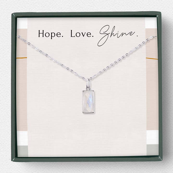 hope love shine - Wholesale Pendant/Charm Necklace - Genuine Moonstone Pendant, Sterling Silver 18" Chain