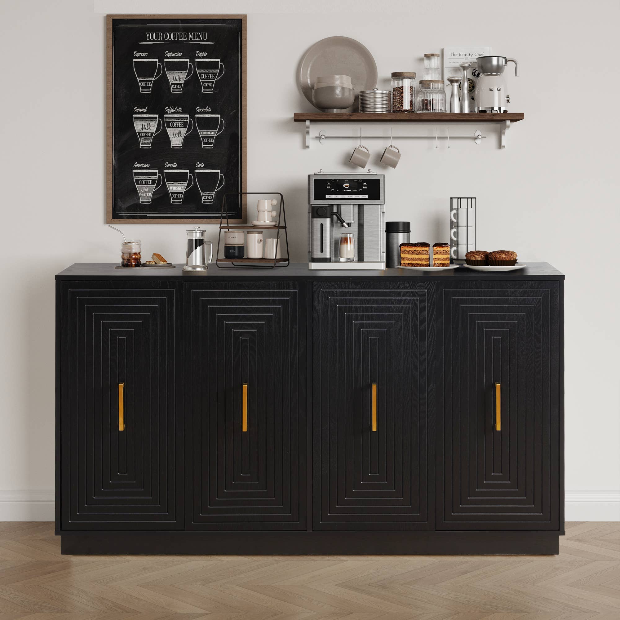 Heynemo - Vente Armoire - Buffet large de 60'' avec rangement, buffet cannelé avec7