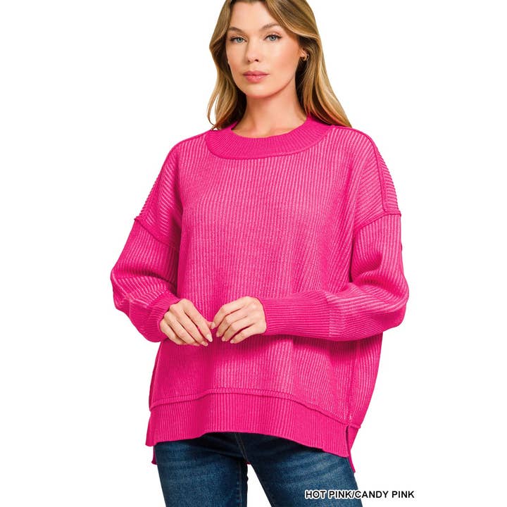 Style Up – wholesale Sweatshirt – Women's – EXPOSED SEAM TWO TONE SWEATER HI LOW SIDE SLITS16