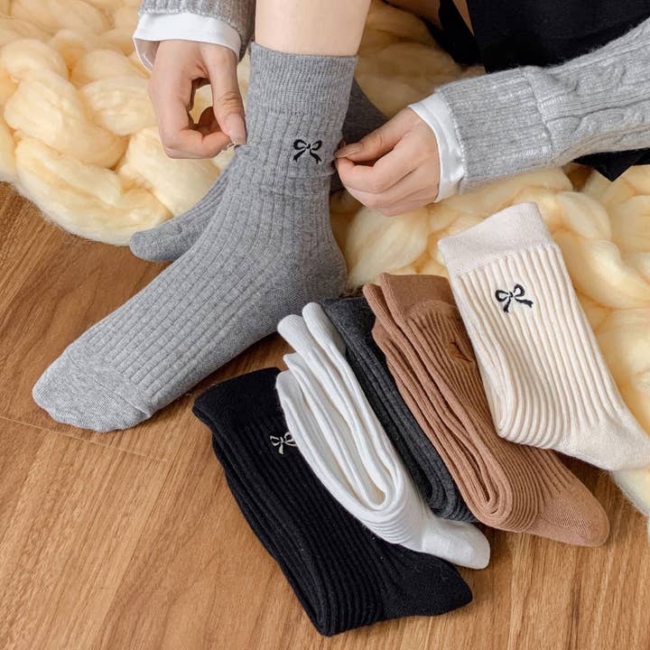 ACCITY - Wholesale Socks - Women's - Bow Embroidered Crew Socks –Cute, Stylish for Women_CWMS09499