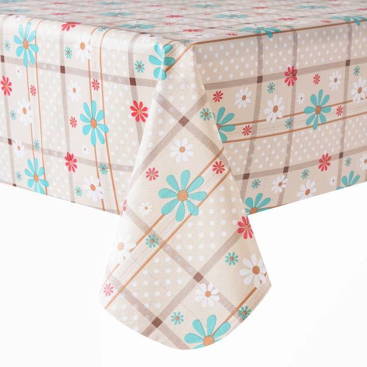 RAY STAR nappe en vinyle colorée motif floraison printanière avec dos en flanelle ronde et rectangulaire pour la vente par Ray Star