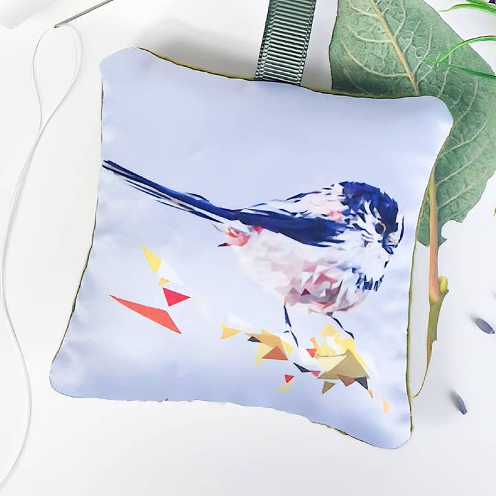 Long-tailed tit bird handmade hanging lavender sachet for wholesale by Louise Jennifer Design