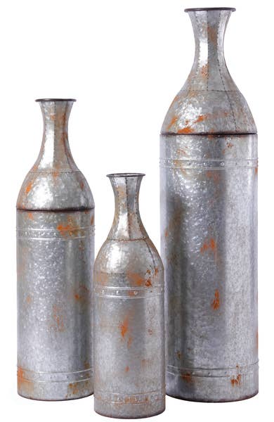 Quickway Imports - Vente Vases - Décoration vase de sol en métal galvanisé