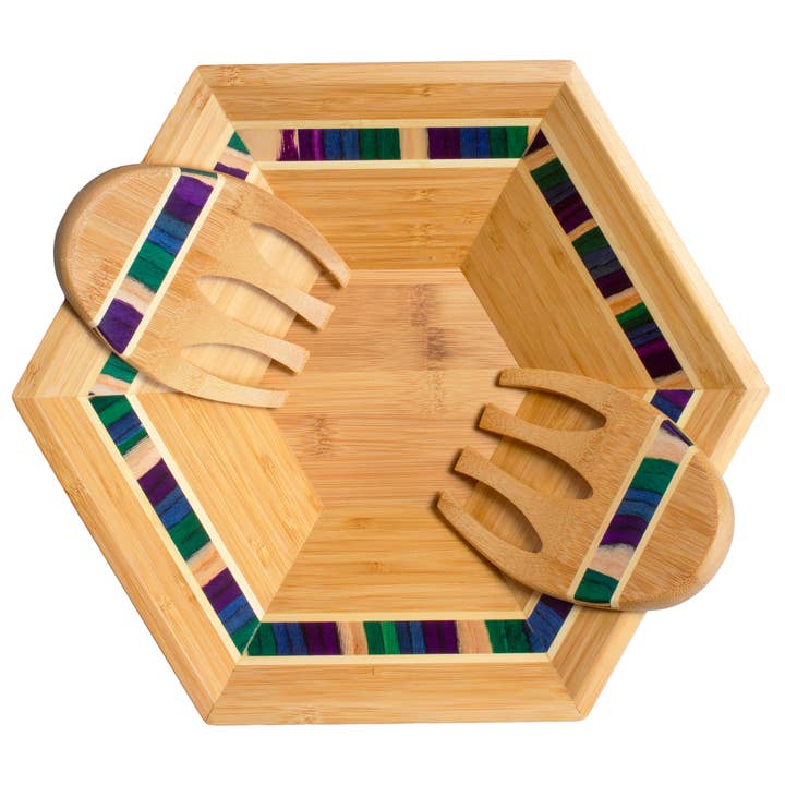 Baltique® Mumbai Collection 14" Salad Bowl with Salad Hands for wholesale by Totally Bamboo
