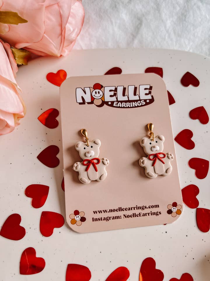 Teddy Bear Earrings | Valentines Polymer Clay Earrings for wholesale by Noelle Earrings