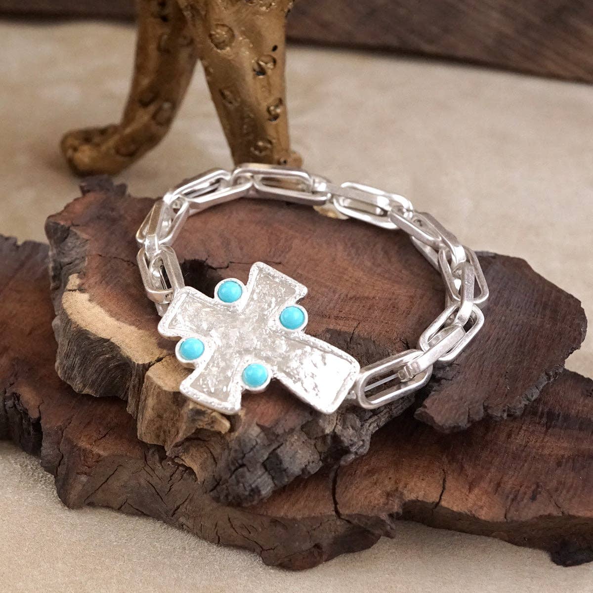 PennyLine inc - Wholesale Charm/Dangle Bracelet - Sacred Shape – Sideways Hammered Cross Stretch Chain Bracelet1