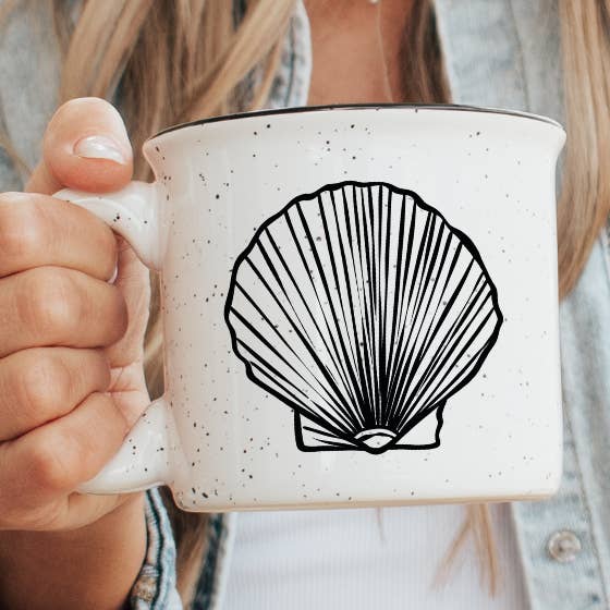 Seashell Ceramic Mug Speckled Cream 13oz for wholesale by SEA + SHELL