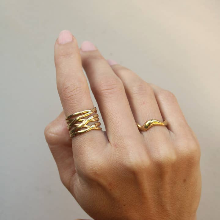 Multi-row gold cross ring, wide gold ring for wholesale by Positiva Jewelry