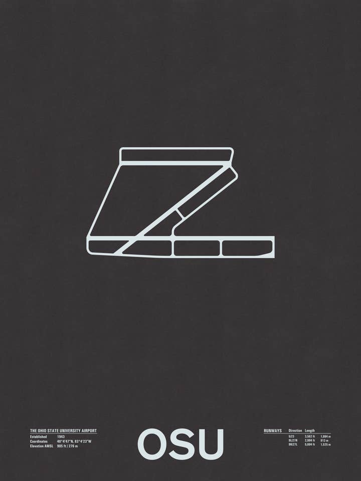 OSU: Ohio State University Airport Screenprint for wholesale by NOMO Design