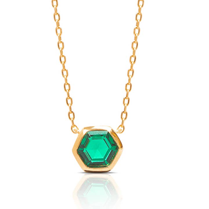 Sophia Hexagon Cut Necklace - Emerald for wholesale by Heidi & Bea