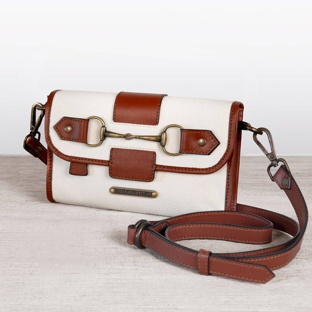 URBAN-EQUESTRIAN - Wholesale Crossbody Bag - Women's - Dalton - Horse Bit Crossbody Luxury Leather Handbag in Cognac on Ivory0