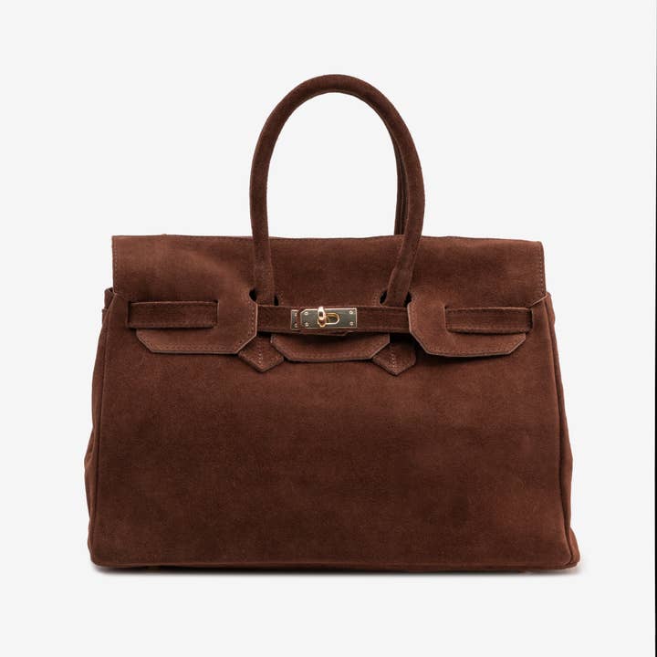 Poemia s.r.l. - Wholesale Top Handle Bag - Women's - ROMA Suede Leather - Cognac