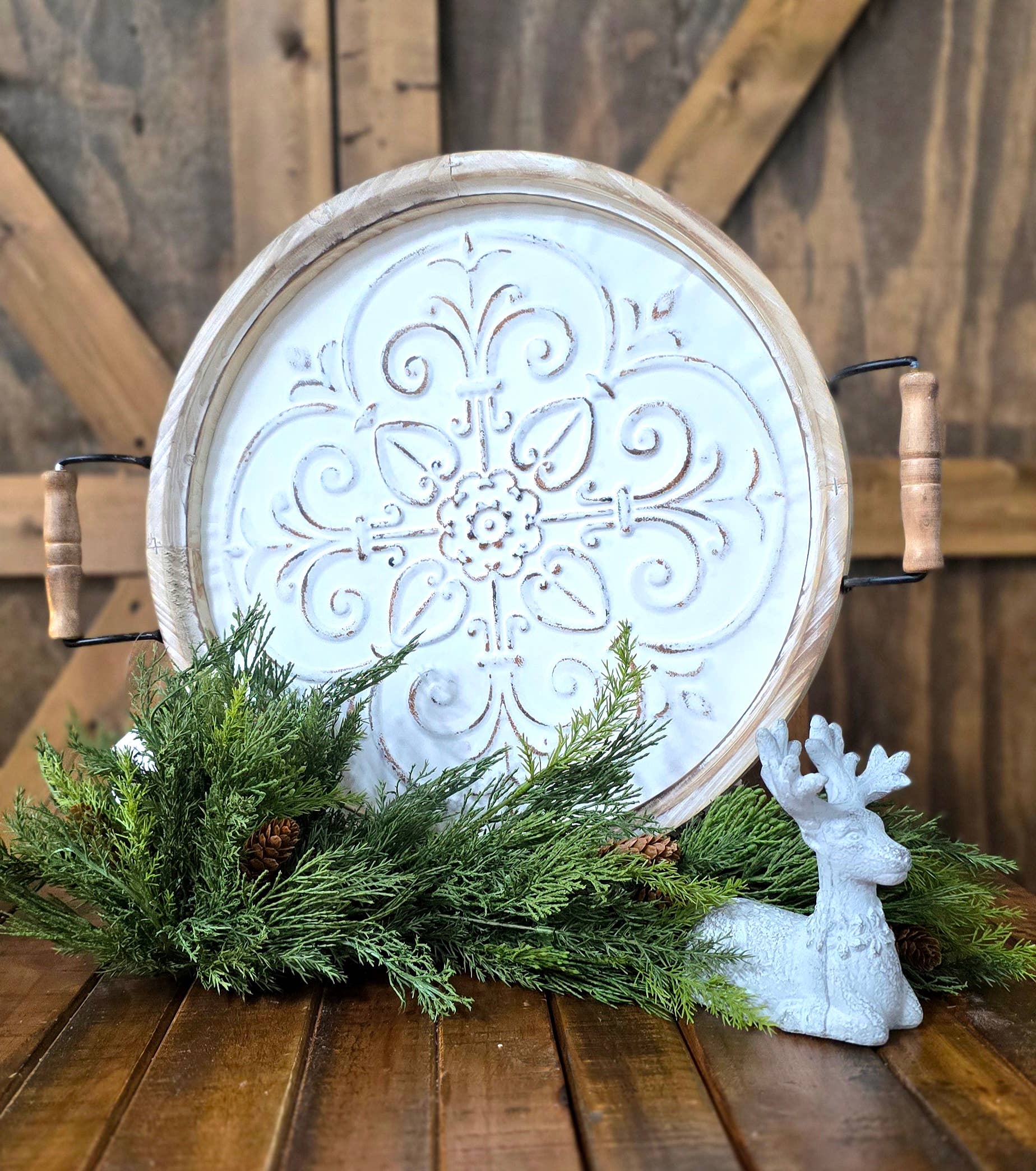 Refinery 86 Home Decor - Wholesale Decorative Tray - Round Antique & Metal Two Handle Tray1