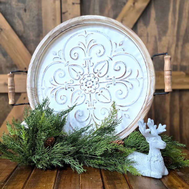 Refinery 86 Home Decor - Wholesale Decorative Tray - Round Antique & Metal Two Handle Tray1