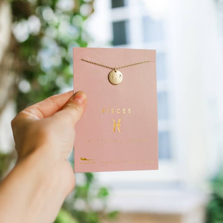 Lucky Feather - Wholesale Pendant/Charm Necklace - Zodiac Necklace - Gold - PISCES (Feb 19-Mar 20)2