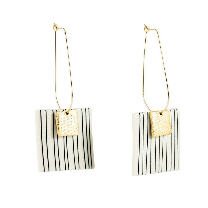 Jenna Vanden Brink Ceramics - Wholesale Dangle Earrings - Pinstripe Square Drops9