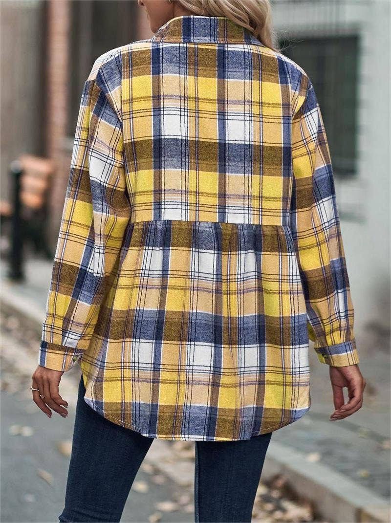 Rosa Clothing - Wholesale Button Down Shirt - Women's - Pocket long-sleeve plaid shirt jacket5