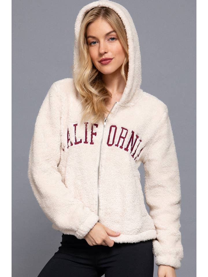 Active Basic | Active USA - Wholesale Fur/faux fur coat – Women's - Long Sleeve California Embroidery Hooded Faux Fur Jacket