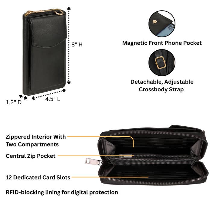 Minori Leather - Wholesale Crossbody Bag - Women's - Billie Wallet Crossbody Black5