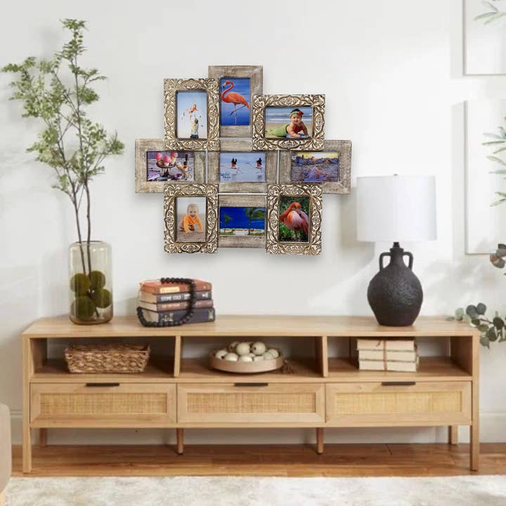 Wilco Home - Wholesale Picture frame - "Generations" Nine Photo Frame Mango Wood Wall Collage