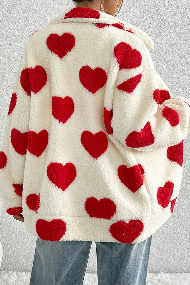 UNISHE - Wholesale Coat - Women's - Heart Pattern Fleece Zipper Long Sleeves Coat SR0953