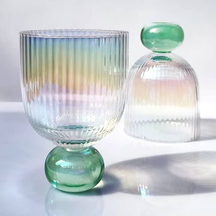 300ml Nordic Ribbed Wine Glasses with Green Ball Base for wholesale by IVORE.GROUP (We cover All Import duty)