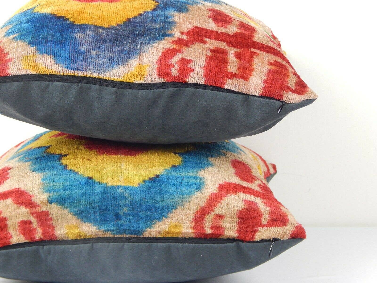 Vintage Pillows Store - Vendita all'ingrosso Fodera cuscino decorativo - Cuscino Ikat - Fodera per cuscino in velluto di seta - Set etnico4
