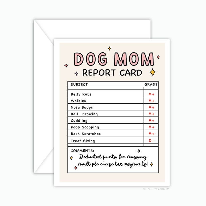 Funny Dog Mom Report Greeting Card, Dog Parent Pet Gift for wholesale by Purple Ink Paperie