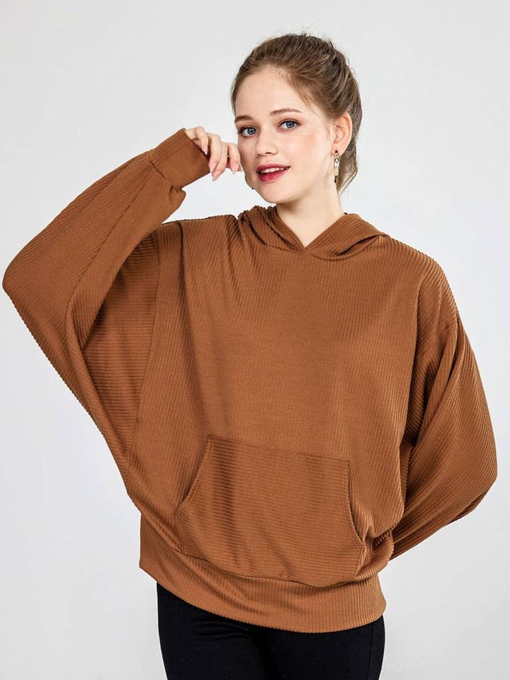 noflik – wholesale Hoodie – Women's – Oversized Dolman Sleeve Ribbed Hoodie Top - NT1002 .