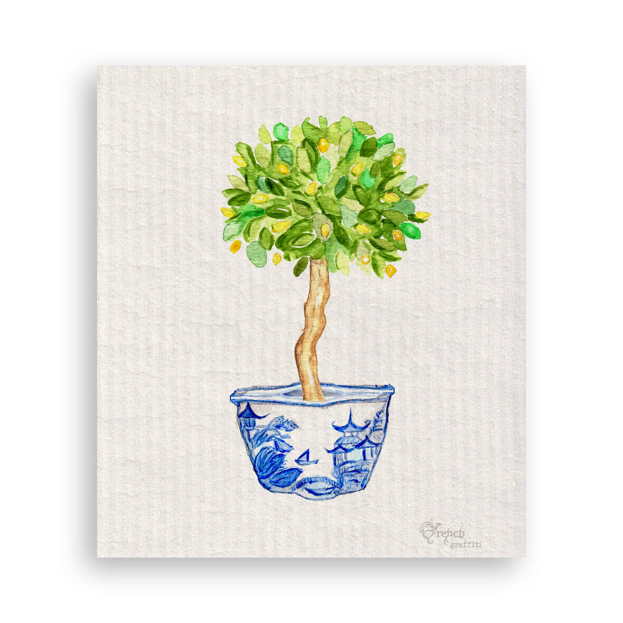 French Graffiti - Vendita all'ingrosso Strofinacci - Ciotola blu e bianca con albero di limone16