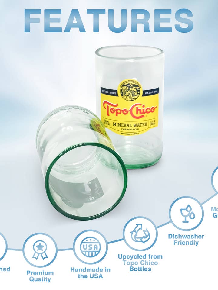 Topo Chico drinkglazen 8 fl oz vuurgepolijste rand voor wholesale door A Second Round Glass