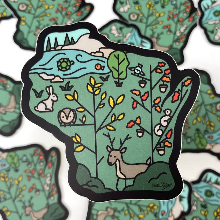 Woodland Wisconsin 3" Waterproof Vinyl Sticker for wholesale by Midwestmod | Pixel + Stitch