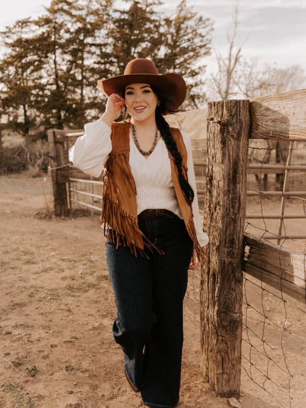 Ladies Long Aztec Print Vest with Stud Work on Collar and Pockets.L-25303 for wholesale by MontanaCo