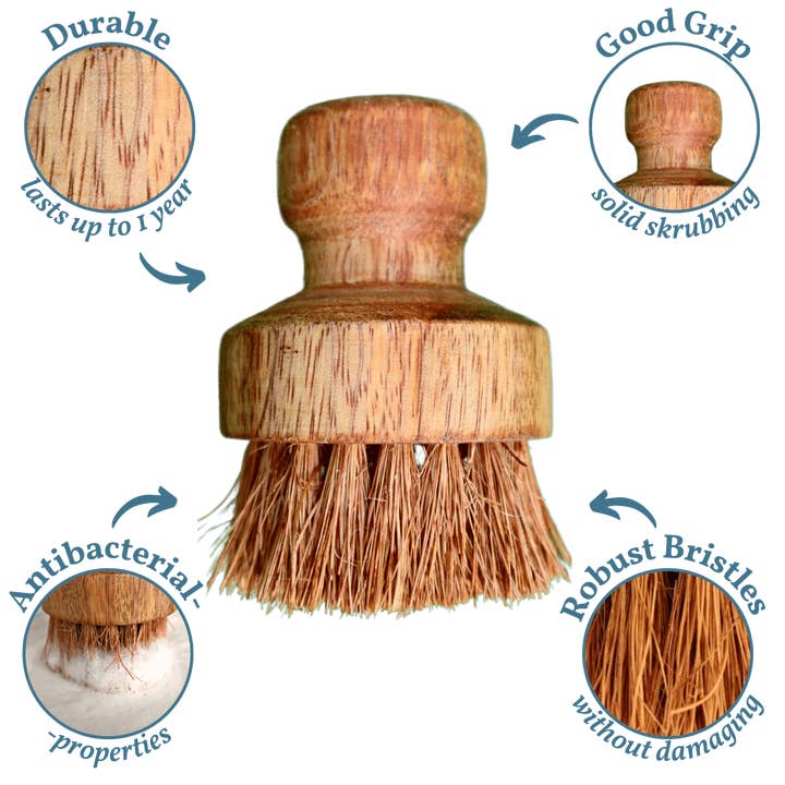 Indo Naturals – Escova de limpeza por atacado – ESCOVA DE PRATO: Panela & Tabuleiro - Madeira de Coir & Manga1