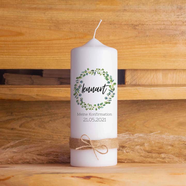 Vela de confirmação | coroa de flores | 15 - 30 cm altura por atacado de Die Kerzenwerkstatt