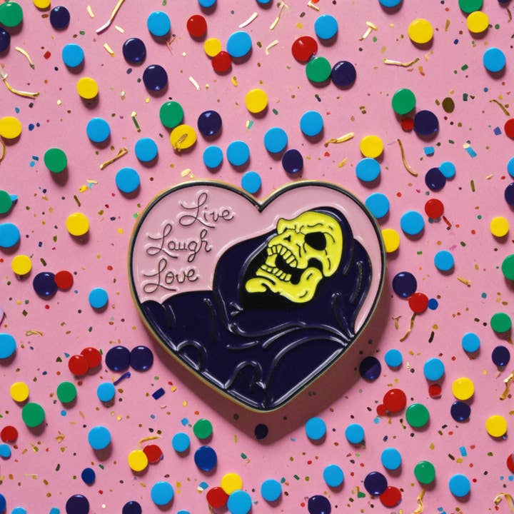 Square Deal Recordings & Supplies - Wholesale Lapel Pin/Button - Enamel Pin - "Live Laugh Love" - Skeleton In Purple Robe2