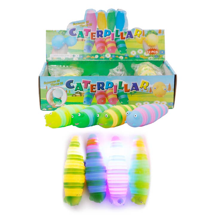 Cap Zone - Wholesale Squishy Toy - Kids & Baby - Caterpillar LED Light-Up Stretch Pull Squishy Toy