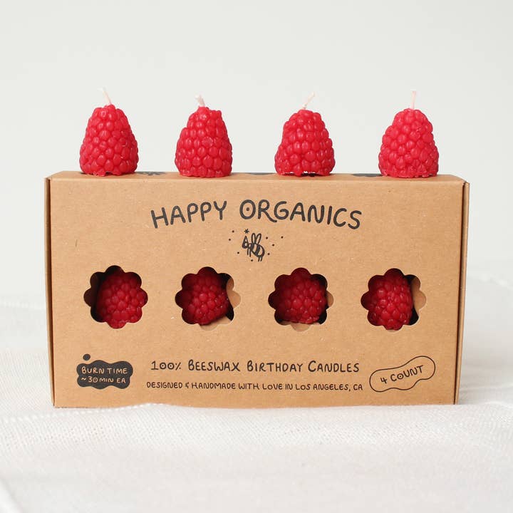 Raspberry Beeswax Birthday Candles - 4 count for wholesale by Happy Organics