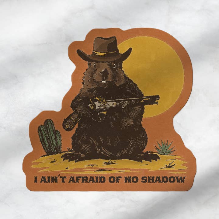I Ain't Afraid of No Shadow: Groundhog Cowboy Sticker for wholesale by Cluster Funk Studio