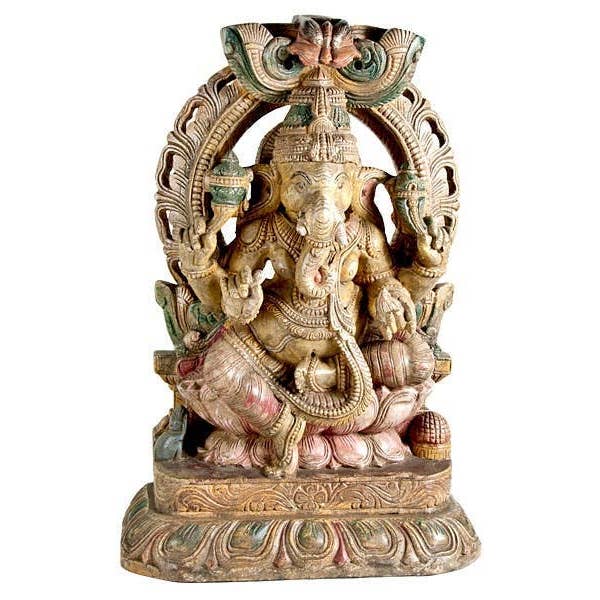 GREENROOTS USA LLC – wholesale Sculpture – Lord Ganesh Wooden Statue Antique - 26"H