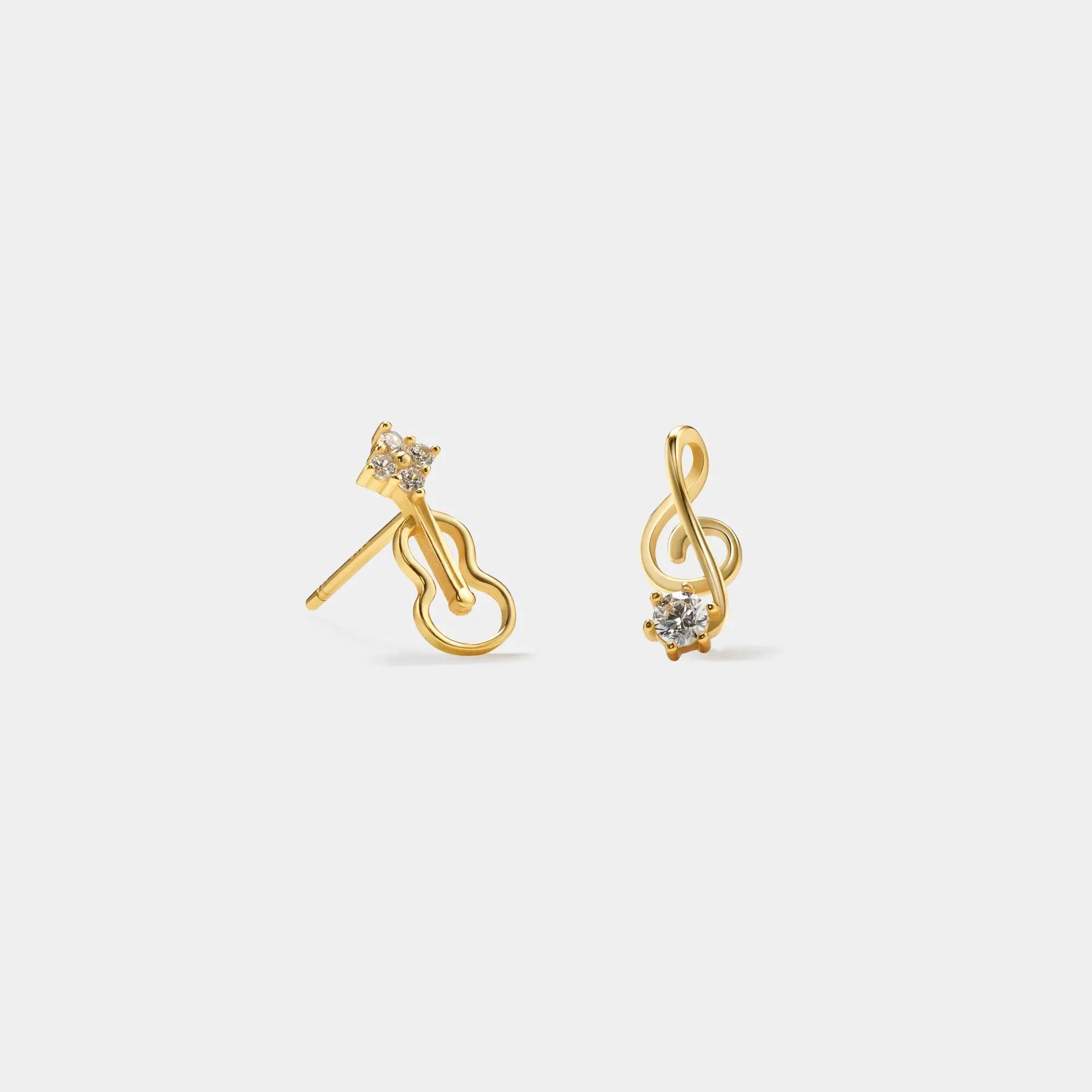 Perimade & Co. LLC - Wholesale Stud/Post Earrings - Mismatch Violin Musical Note Earrings in 925 Sterling Silver