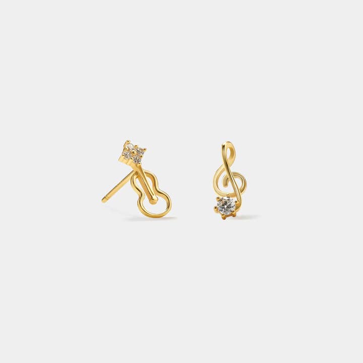 Perimade & Co. LLC - Vendita all'ingrosso Orecchini a bottone - Orecchini a forma di nota musicale e violino in argento sterling 925 non abbinati