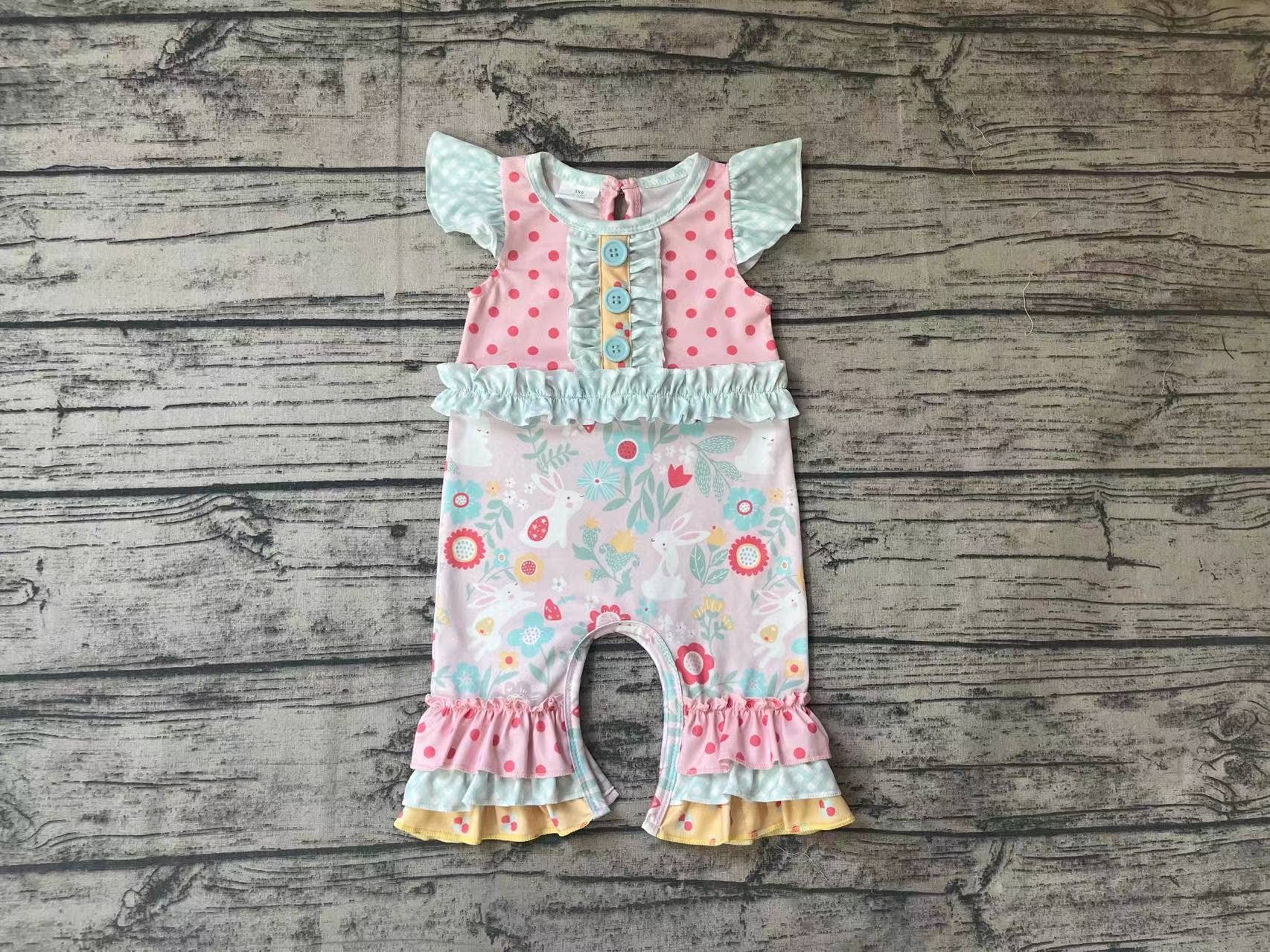 Aier Wholesale - Wholesale Jumpsuit - Baby - Baby Infant Girls Easter Rabbit Flutter Sleeve Rompers1