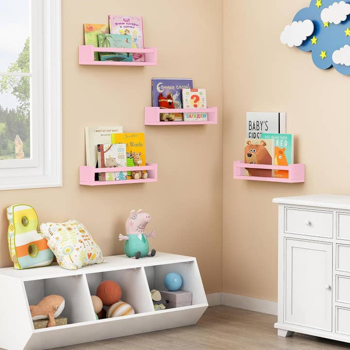 Pink Floating Shelves for Wall, Aesthetic Kids Bookshelf for wholesale on Faire