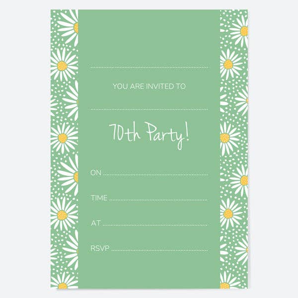 70th Birthday Invitations - Oopsy Daisies - Pack of 10 for wholesale by Dotty About Paper