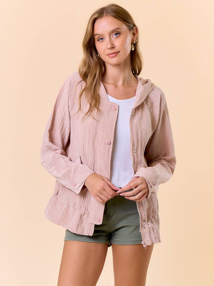 Doe and Rae - Wholesale Jacket - Women's - DRAWCORD WAIST CRINKLED HOODIE WINDBREAKER - 10497J-1