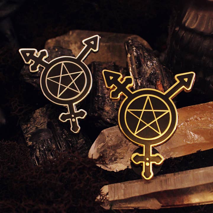Trans Symbol Pentacle Pin for wholesale by GRRRL Spells