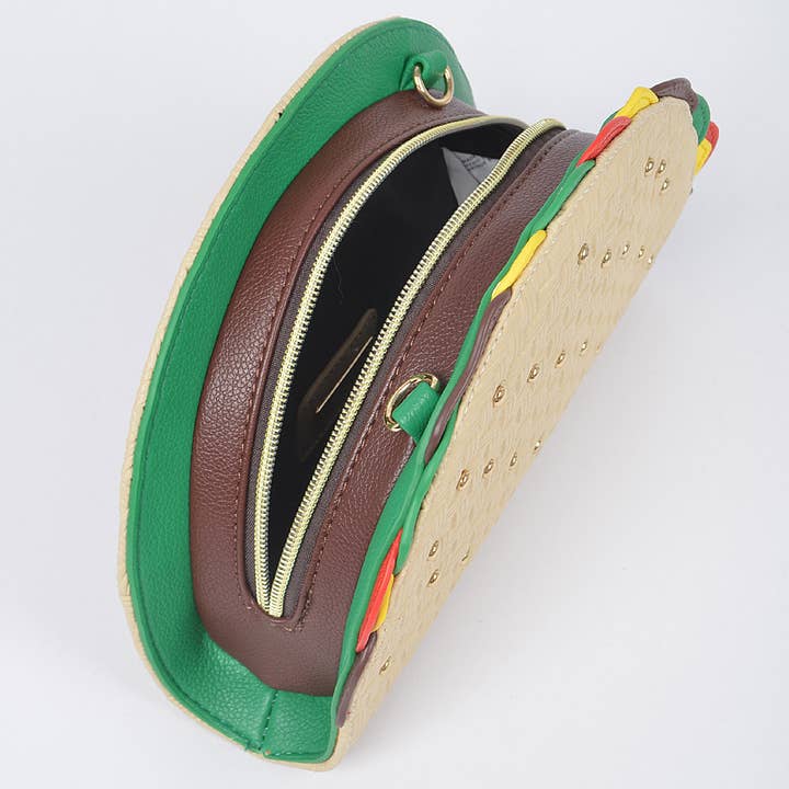 Beige Studded Taco Shape Clutch for wholesale on Faire4