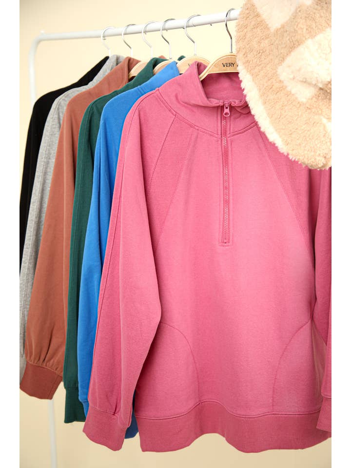 VERY J - Wholesale Sweatshirt - Women's - NT11849-Oversized Sweatshirt Henley Knit Top